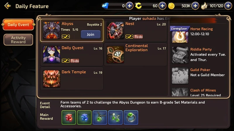 dragon nest m daily events