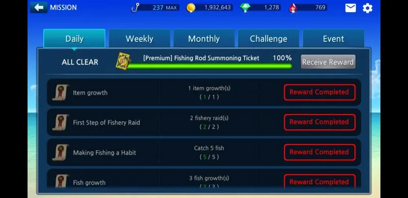 power fishing missions and rewards
