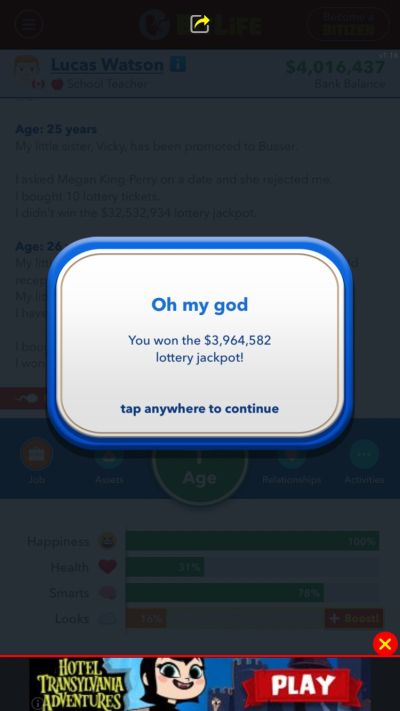 bitlife winning the lottery