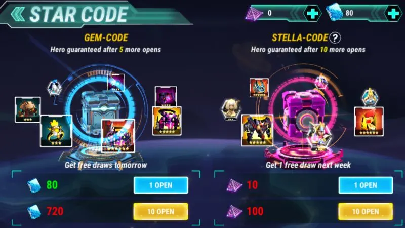 eternity legends star code