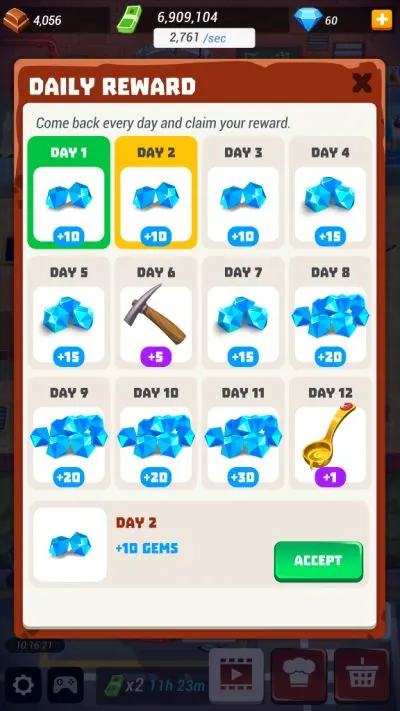 idle cooking tycoon daily rewards