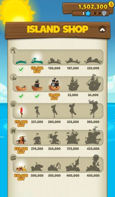 pirate kings island upgrades