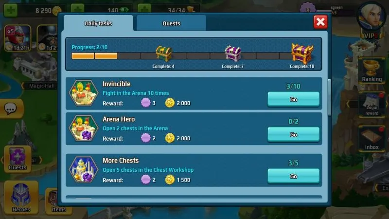battle arena heroes adventure daily tasks
