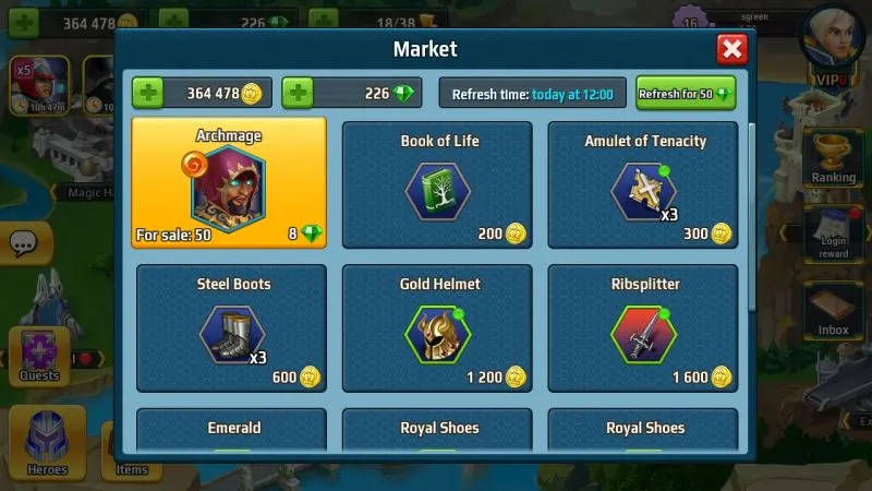 battle arena heroes adventure market