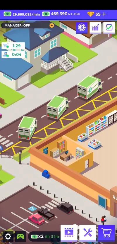 idle supermarket tycoon delivery trucks