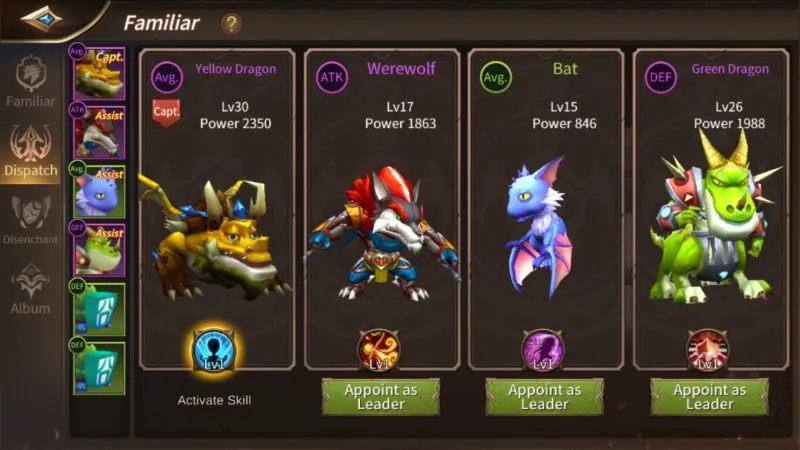 era of legends familiars