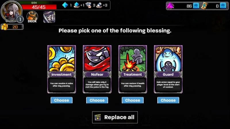 dark dungeon survival lophis face card roguelike blessings