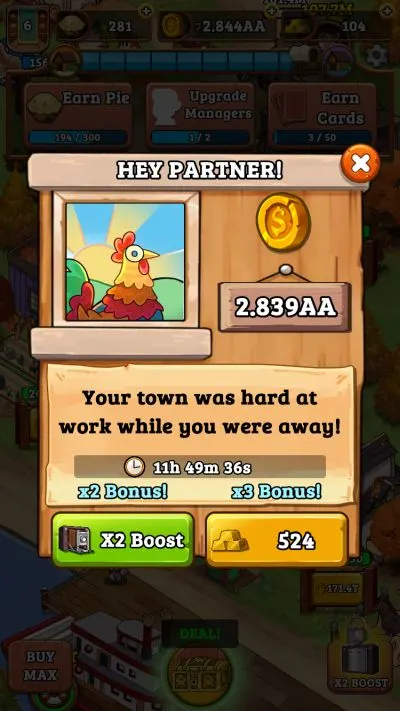 idle frontier tap town tycoon double profits
