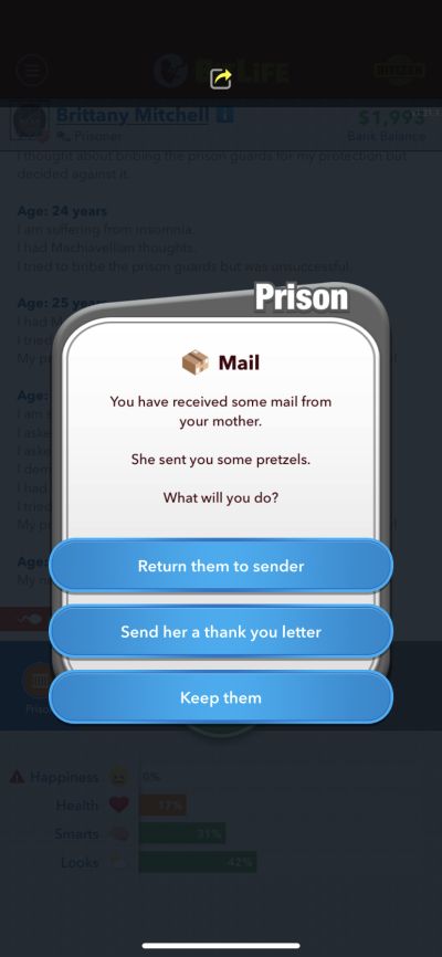 bitlife prison mail