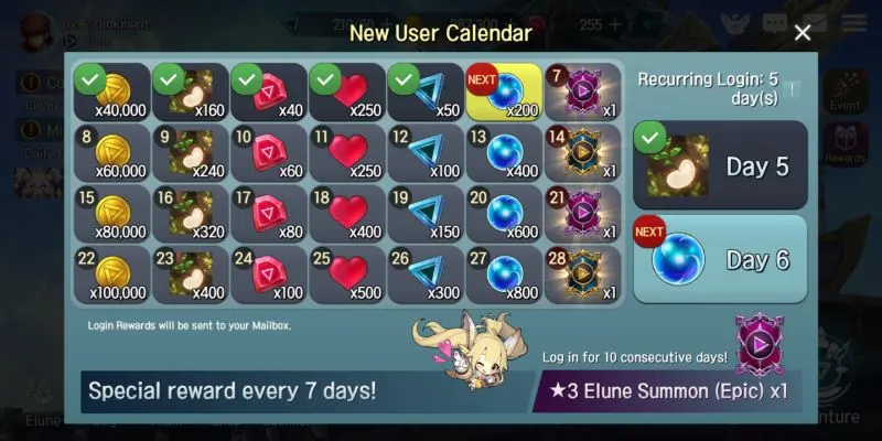 elune daily rewards
