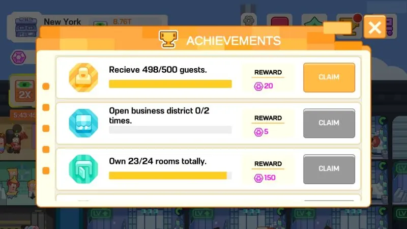 super hotel tycoon achievement rewards