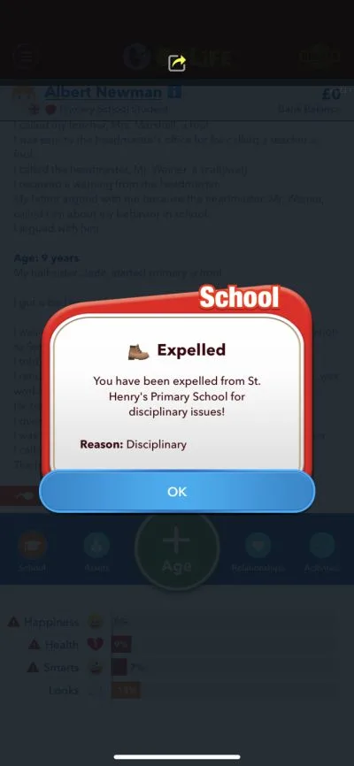 how to get expelled from school in bitlife