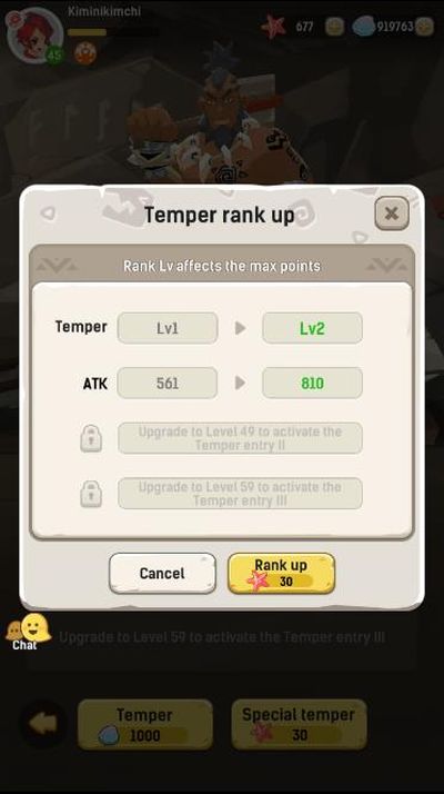 how to increase temper rank in ulala idle adventure