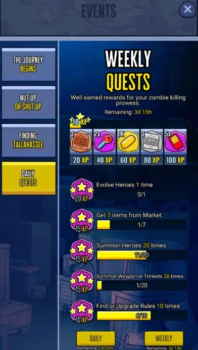 zombieland double tapper weekly quests