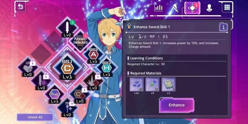 how to upgrade units in sword art online unleash blading