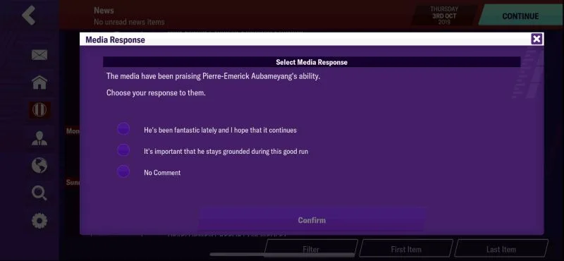 football manager 2020 mobile media response