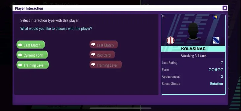 football manager 2020 mobile player interaction