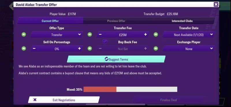 football manager 2020 mobile transfer offer