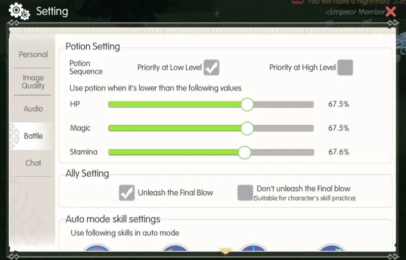 mabinogi fantasy life battle settings