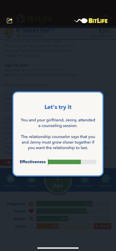 bitlife counselling session