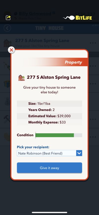 how to give away a house in bitlife