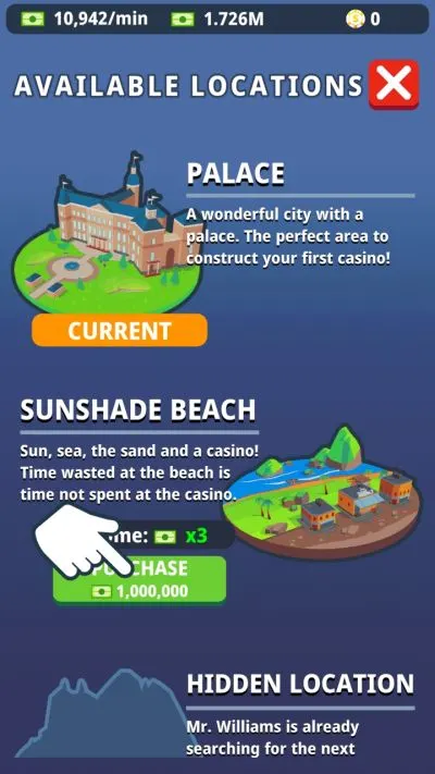 idle casino manager locations