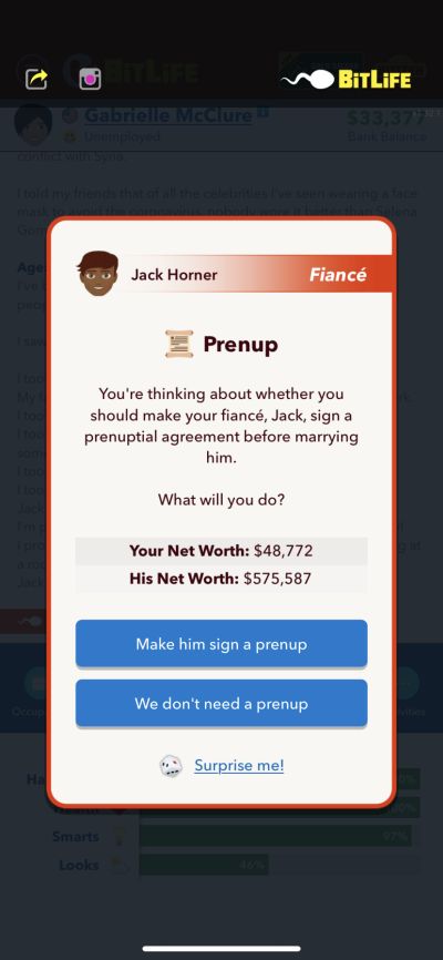 how to sign up a prenuptial agreement in bitlife