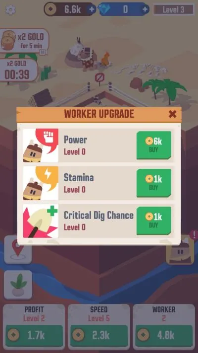 how to upgrade workers in idle digging tycoon