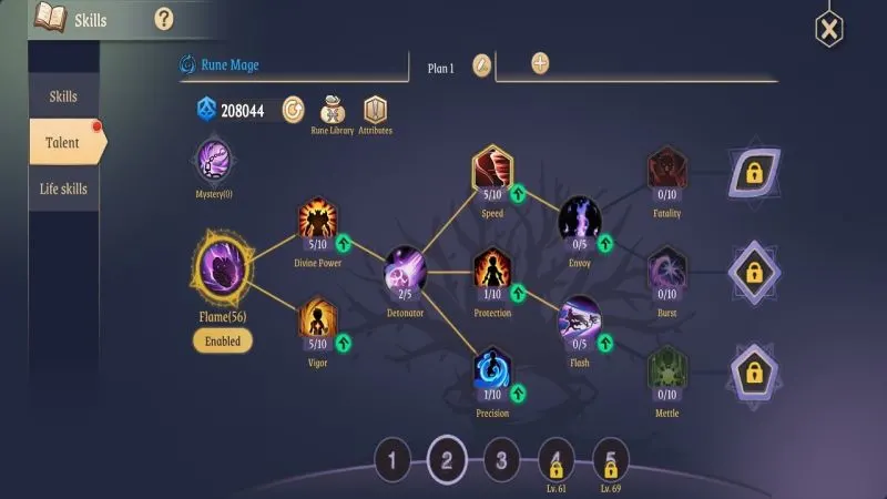 light of thel rune mage flame talents