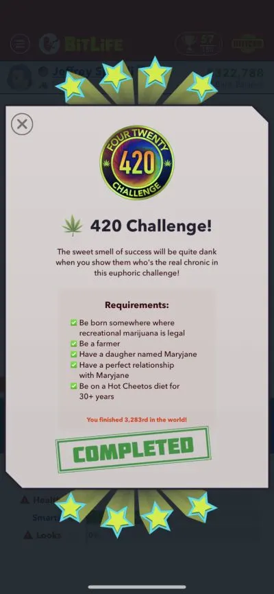 bitlife 420 challenge requirements