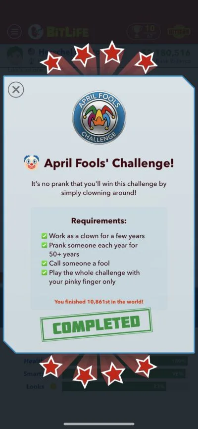 bitlife april fools challenge requirements