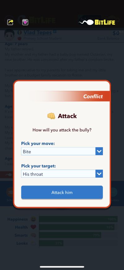 how to attack a bully in bitlife