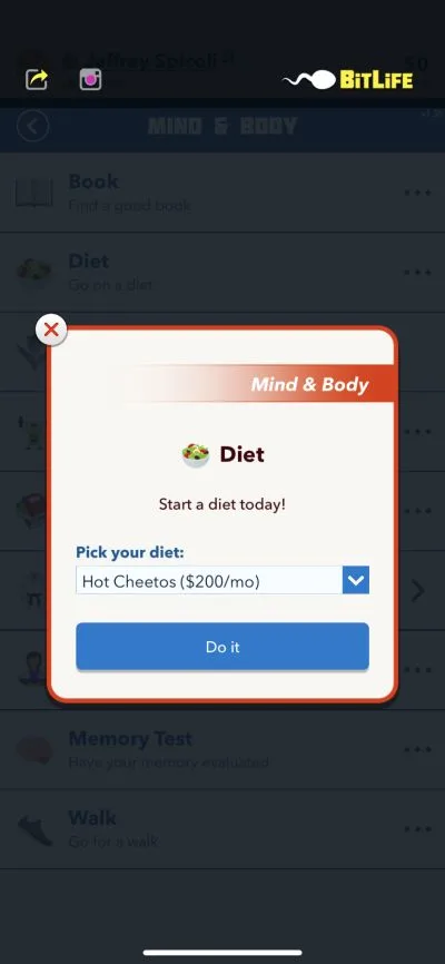 bitlife hot cheetos diet