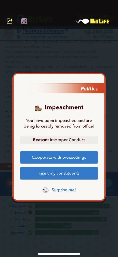 bitlife impeachment