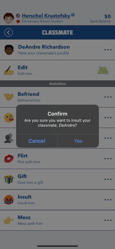 how to insult a classmate in bitlife