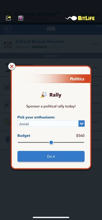 bitlife politica rally