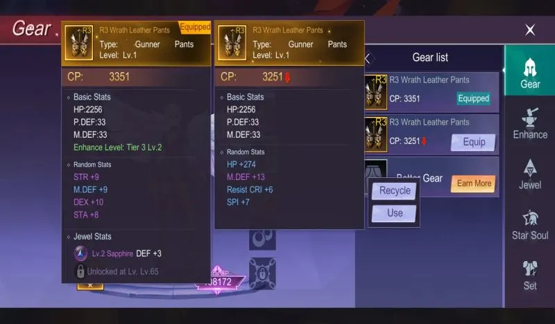 how to equip your gear in eternal sword m