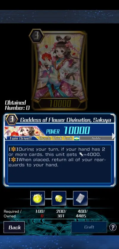 goddess of flower divination, sakuya vanguard zero