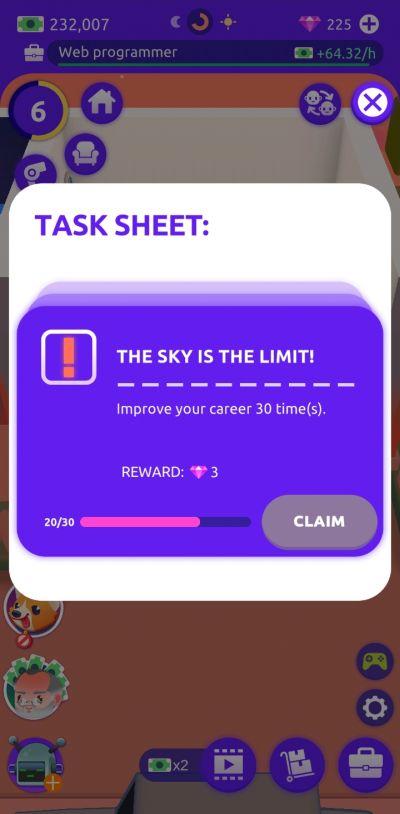 idle life sim task sheet