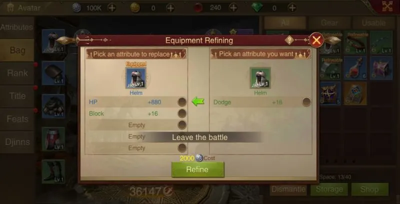 how to upgrade gear in saga of sultans