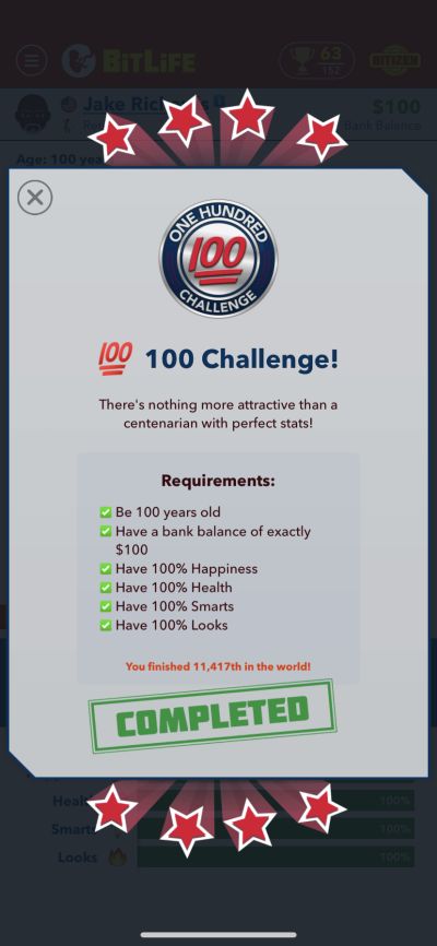 bitlife 100 challenge requirements