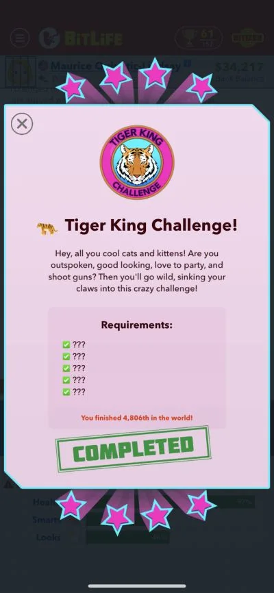 bitlife tiger king challenge requirements
