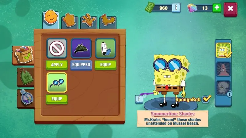 how to change character outfits in spongebob krusty cook-off