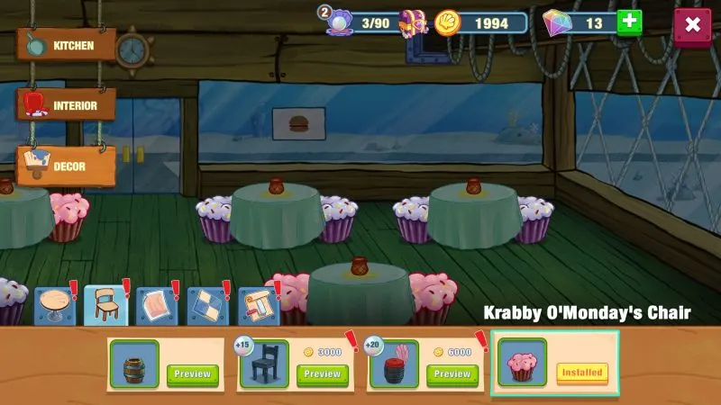 how to change restaurant decor in spongebob krusty cook-off