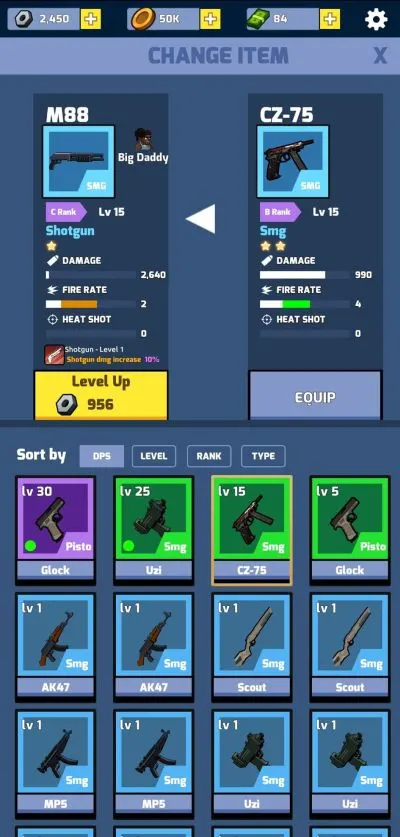 how to change weapons in zombie idle defense