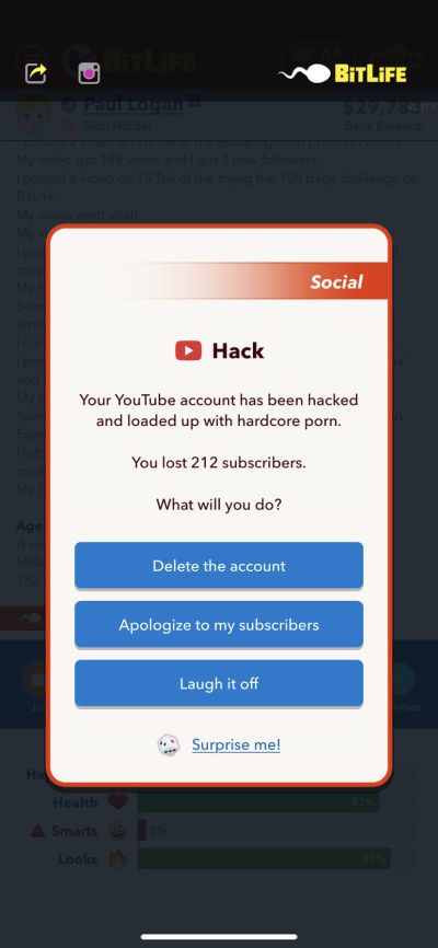 how to avoid social media account hack in bitlife