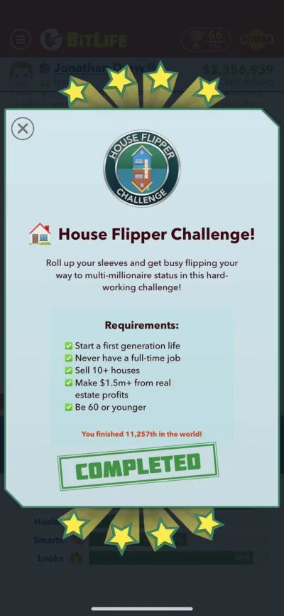 bitlife house flipper challenge requirements