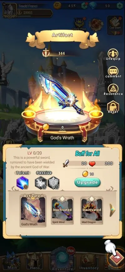 how to upgrade artifacts in brave dungeon