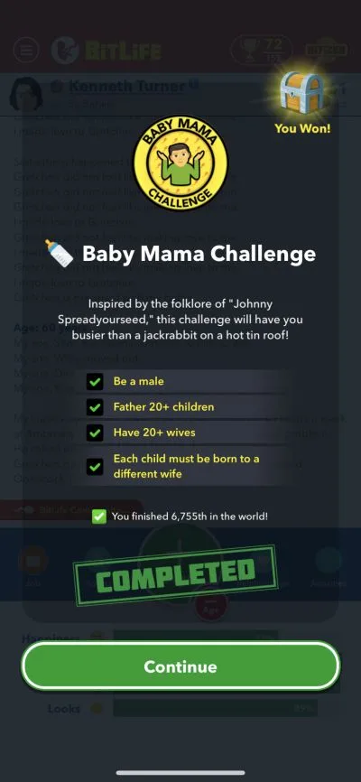 bitlife baby mama challenge requirements