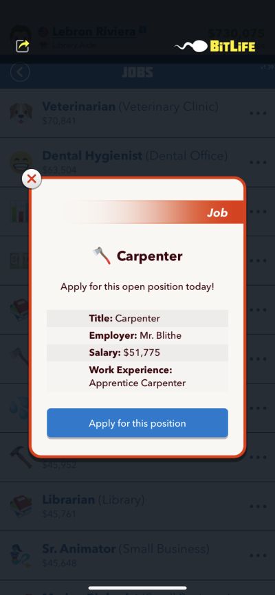 carpenter job in bitlife